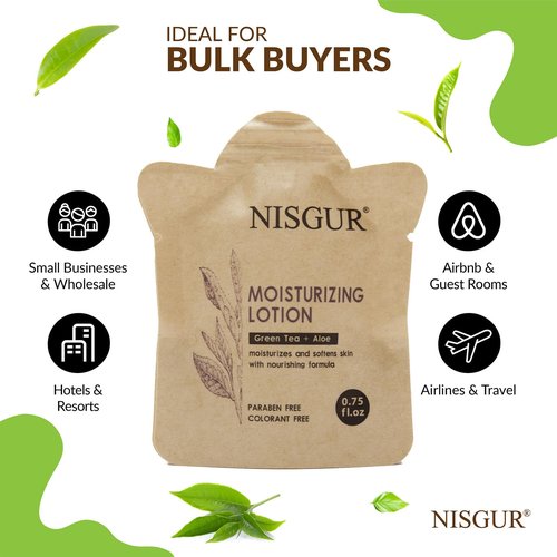 NISGUR Travel Size Body Wash Bulk 0.75 oz 200 Pack Eco Hotel Bath Gel Kraft Paper Pouch Travel Shower Gel Aloe and Green Tea Extract Infused Hotel Supplies and Toiletries for Guest