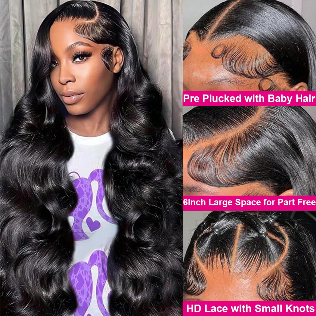 13x6 Lace Front Wigs Human Hair Brazilian Glueless Wigs Human Hair Pre Plucked with Baby Hair Body Wave Lace Front Wigs for Black Women 200 Density HD Lace Frontal Wigs with Elastic Band 22 Inch