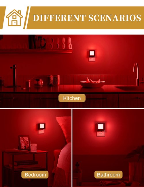 DORESshop Red Night Light [2 Pack], Night Lights Plug Into Wall, Night Light Dusk to Dawn Sensor, LED NightLight Adjustable Brightness, Bedroom, Bathroom, Hallway, Stairs, Christmas, Party