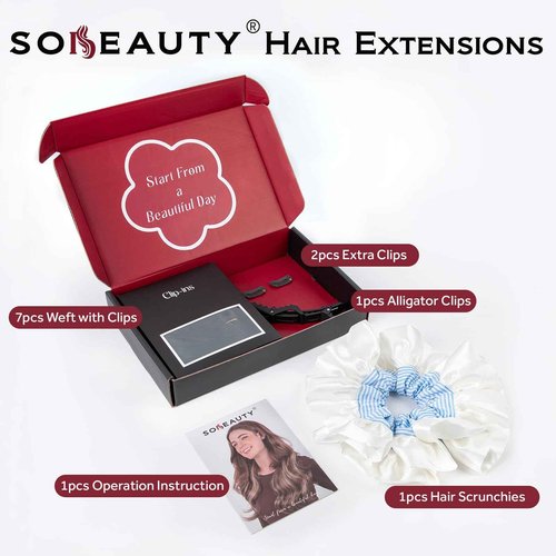 SoBeauty Clip in Hair Extensions Real Human Hair, Jet Black 100% Human Hair Extensions Clip in, Tangle-free Silky Straight Hair Extensions for Women, #1 16Inch 120G 7PCS
