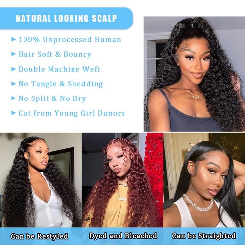 14A Deep Wave Bundles Human Hair 14 16 18 Inch, Full and Silky 100% Unprocessed Brazilian Virgin Human Hair Extensions Natural Black (Deep Wave Bundles, 14 16 18)