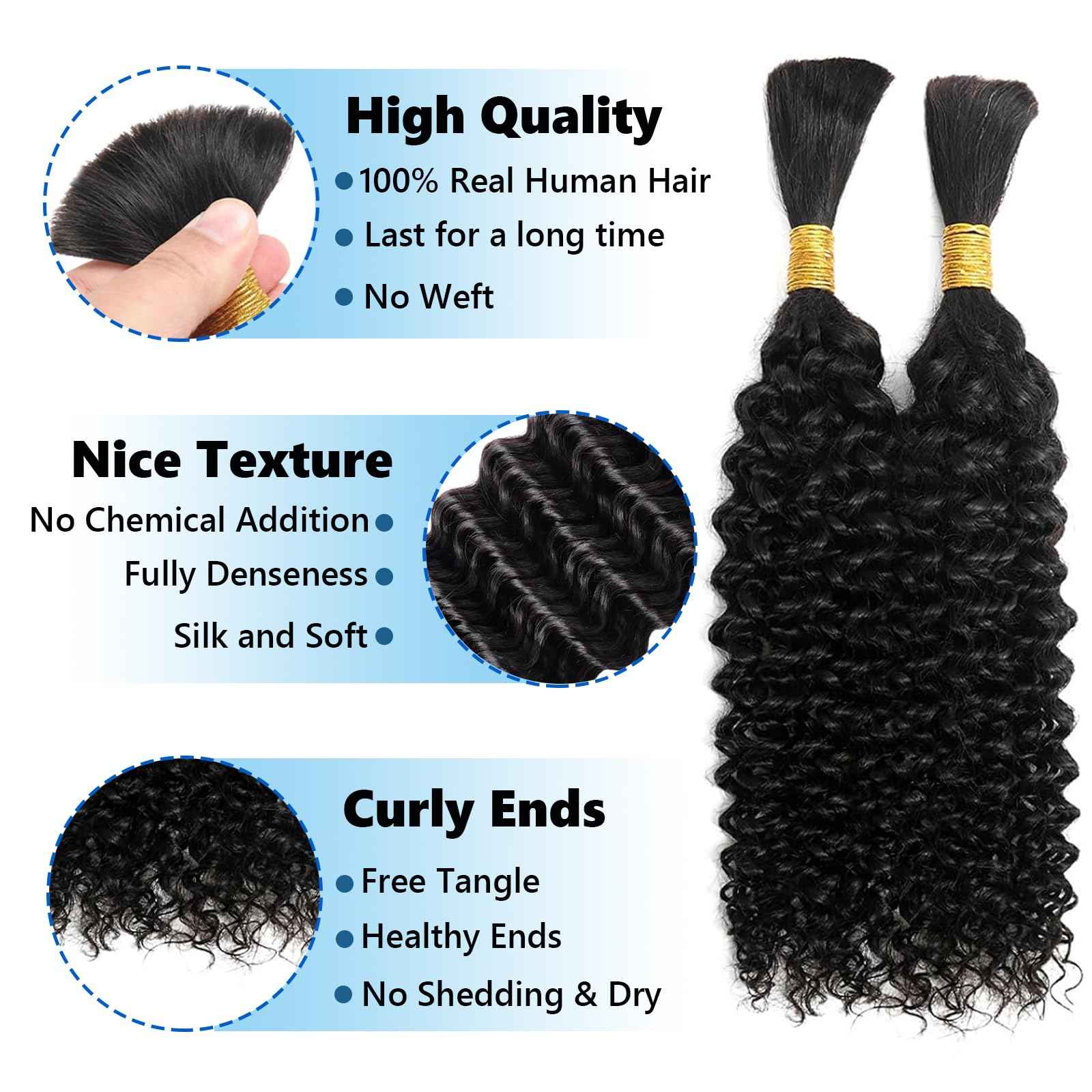 Human Braiding Hair For Boho Braids 110g Jerry Curly 12A Remy Boho Human Hair For Braiding No Weft 2 Braids Per Pack Boho Hair for Braiding 18 inch Natural Black