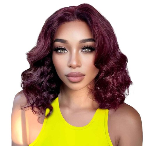 Caijuxing 99j Burgundy Glueless Body Wave Bob Wig Human Hair 200% Density With Baby Hair 4x4 Hd Lace Closure Wigs For Black Women Wear And Go Glueless Bob Wig (14 Inch)