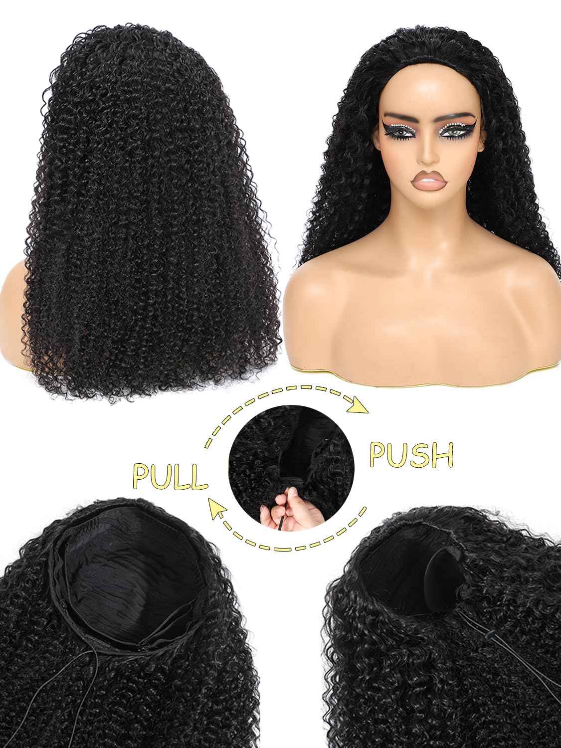 22 Inch Kinky Curly Half Wig Human Hair 3 In 1 Seamless Flip Over Half Wigs Human Hair Glueless Wear and Go 220 Density Beginner Friendly Drawstring Headband Wig for Women (KC Half Wig, 22 Inch)