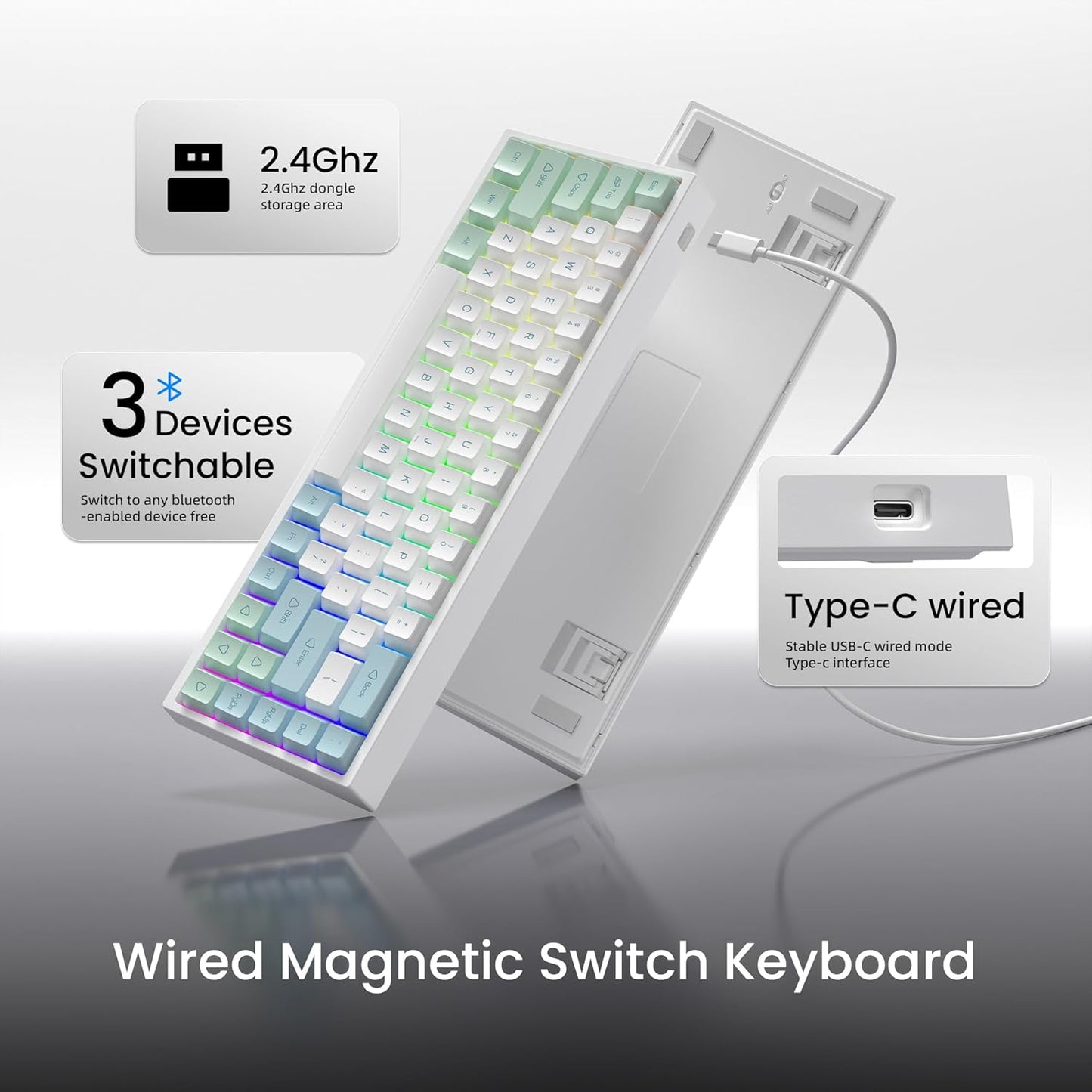 75% Wireless Gaming Keyboard RGB Triple Mode Hot Swappable Mechanical Keyboards PBT Keys Gasket Creamy Custom Keybad Quiet White Switch for Win/MAC