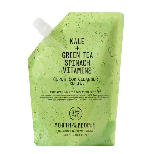 Youth To The People Superfood Facial Cleanser Refill - Kale + Green Tea Daily Face Wash, Gentle Makeup Remover, with Soothing Antioxidants for Glowing Skin, pH Balance, Clean Pores – 16 fl oz
