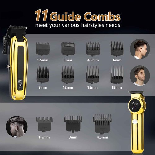 Beatslm Professional Men's Clippers and Trimmer Set, Barber Clippers, LED Display Hair Cutting Kit for Family, Gold