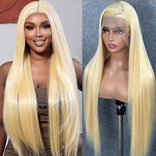 mululi 26 Inch Blonde Lace Front Wigs Human Hair Pre Plucked 613 Lace Front Wig Human Hair 200% Density Straight Blonde Wig with Baby Hair for Women