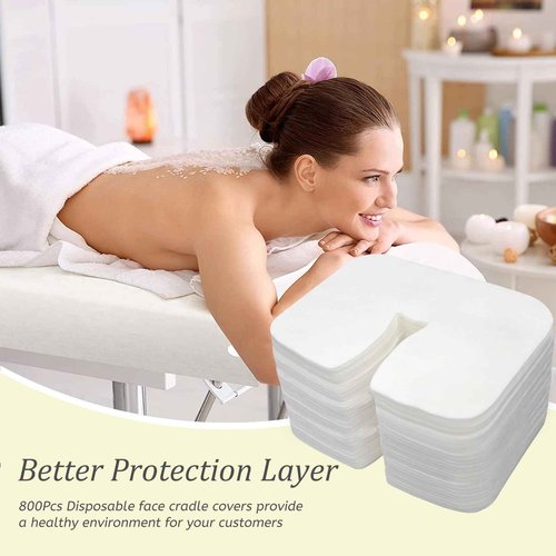 800 count Disposable Face Cradle Covers Non-Sticking Disposable Massage Headrest Covers Ultra Soft Medical-Grade SPA Face Rest Covers Headrest Covers for Massage Table Chairs 14.2" x 10.6" (800Pcs)