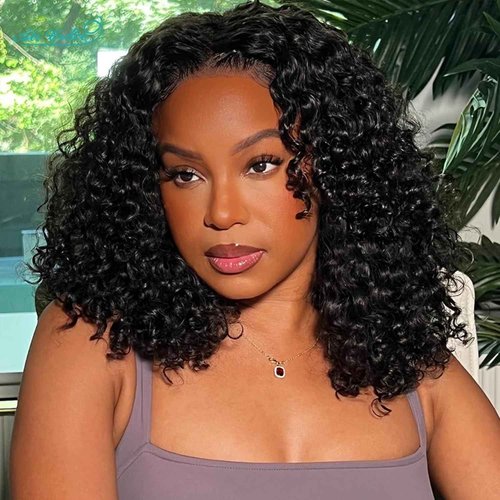 Kalomonia Deep Wave Curly Half Wig Human Hair 200% Density Upgrade Drawstring Seamless Flip Over 3 In 1 Half Wigs for Black Women Wear and Go No Glue No Lace Glueless Wigs Beginner Friendly 12 Inch
