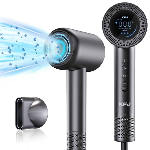 KFJ High Speed Hair Dryer, Ionic Blow Dryer with 110000 RPM Brushless Motor for Fast Drying, HD Display Hair Dryer Low Noise Hairdryer with Thermal-Control for Home/Travel