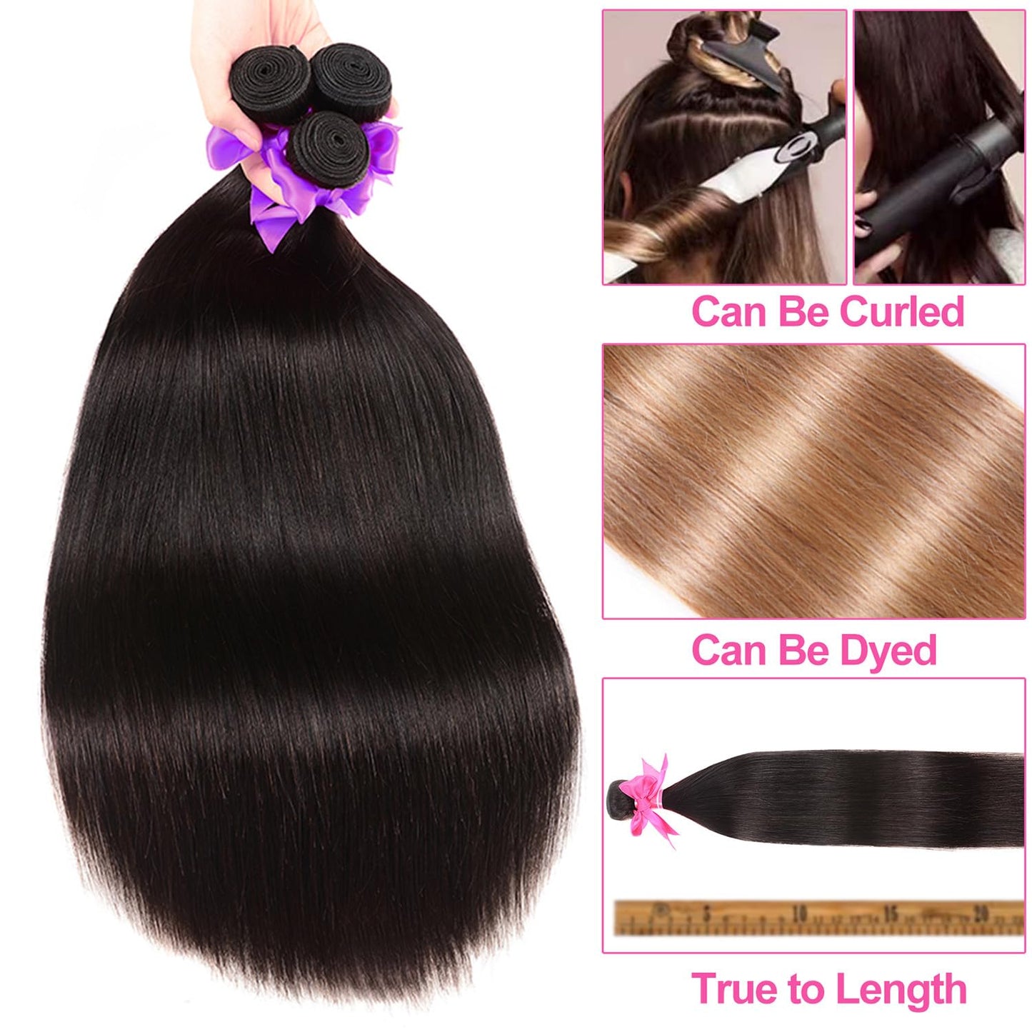10A Straight Human Hair Bundles Brazilian Human Hair Bundles 20 22 24 26 Inch 100% Unprocessed Virgin Bundles Human Hair 4 Bundles Human Hair Double Weft Remy Hair Bundles Natural Black Deals