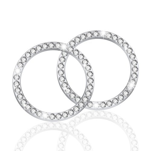 LivTee 2 PCS Crystal Rhinestone Car Engine Stop Decoration Ring, Bling Interior Accessories for Women, Push to Start Button Cover Sticker, Automotive Decals, White