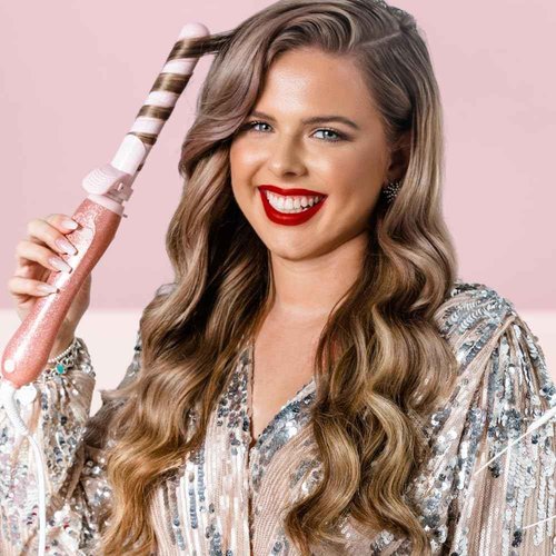 The Beachwaver Co. Beachwaver B1 Rotating Curling Iron - Pink Glitter | Automatic 1 Inch Ceramic Curling Iron | Auto-Shut Off, Travel-Friendly, Dual Voltage | B-Series (BW16H1)