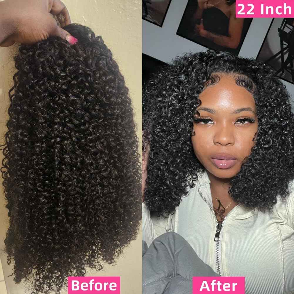 Jilnor Curly Half Wig Human Hair 200% Density Seamless Flip Over Wig Wear and Go Glueless Drawstring Wig Human Hair for Women 3 In 1 Deep Curly Headband Wig Beginner Friendly 22 Inch