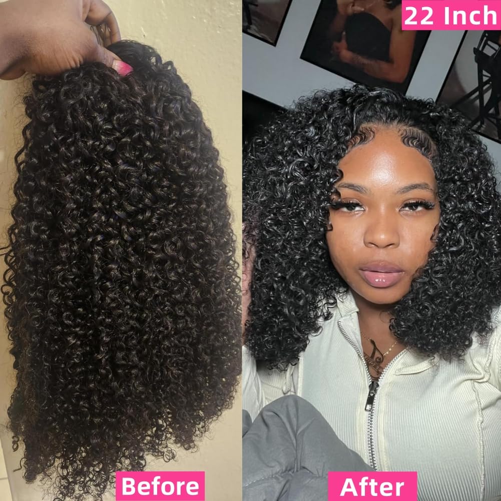 Jilnor Half Wig 200 Density Kinky Curly Half Wig Human Hair Glueless Wear Go Curly Wig Beginner Friendly Seamless Flip Over Wig with Drawstring 3 In 1 Headband Wig for Women 16 Inch