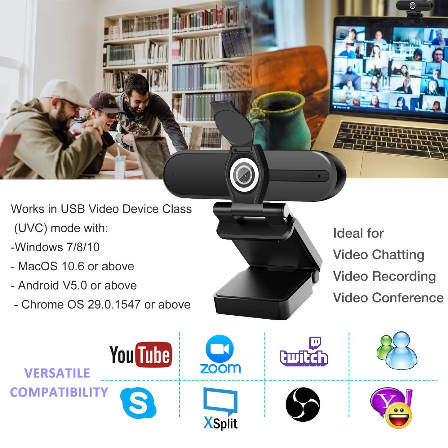 Akyta Computer Camera with Microphone, 1080P HD Laptop USB Webcam with Privacy Shutter and Tripod,90 Degree Wide Angle PC Web Camera for Zoom Meeting, YouTube Streaming