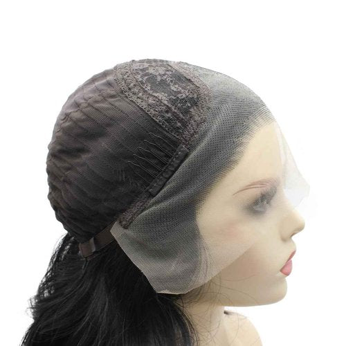 Aurssa Shoulder Length Wavy Dark Brown Half Hand Tied Heat Resistant Synthetic Lace Front Natural Wig