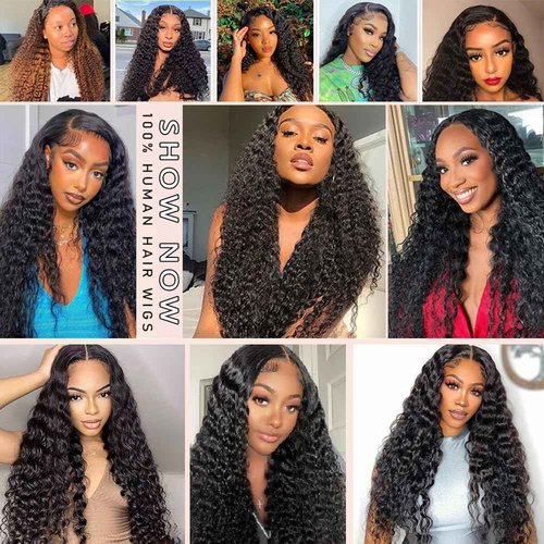 Lucasar Deep Wave U Part Human Hair Wig Curly U Part Wigs Glueless Human Hair wigs for Black Women Natural Color 180% Density 14 Inch