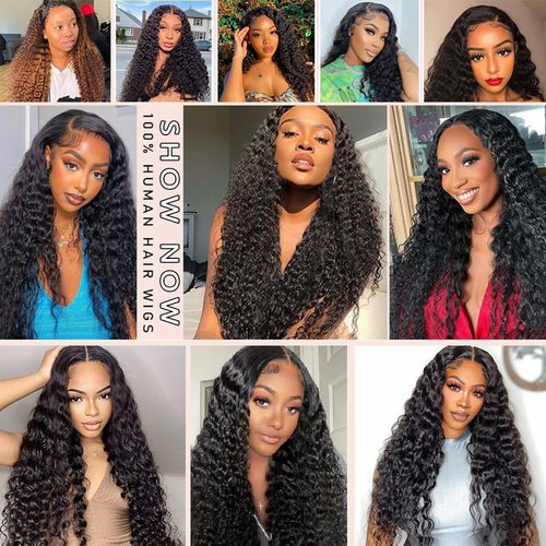 Deep Wave U Part Human Hair Wig Curly U Part Wigs Glueless Human Hair wigs for Black Women None Lace Front Wigs Full Head Clip In Half Wig UPart Hair Extension Natural Color 180% Density 16 Inch