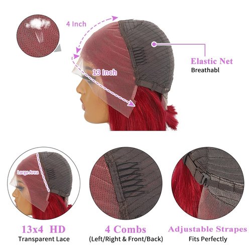 newnavat 99j Burgundy Lace Front Wigs Human Hair 14 Inch Bob Red Bob Wig Human Hair Red Straight Lace Front Wigs Human Hair 13x4 HD Lace Frontal Wig Wine Red Human Hair Wigs for Women