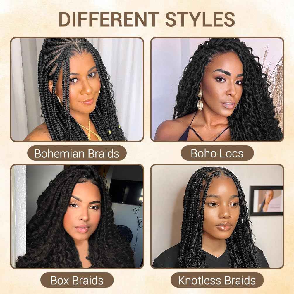 Human Braiding Hair for Boho Knotless Braids 2 Bundle 24 Inches 120g Deep Wave 10A Brazilian Virgin Human Bohemian Hair for Braiding Natural Black 1B