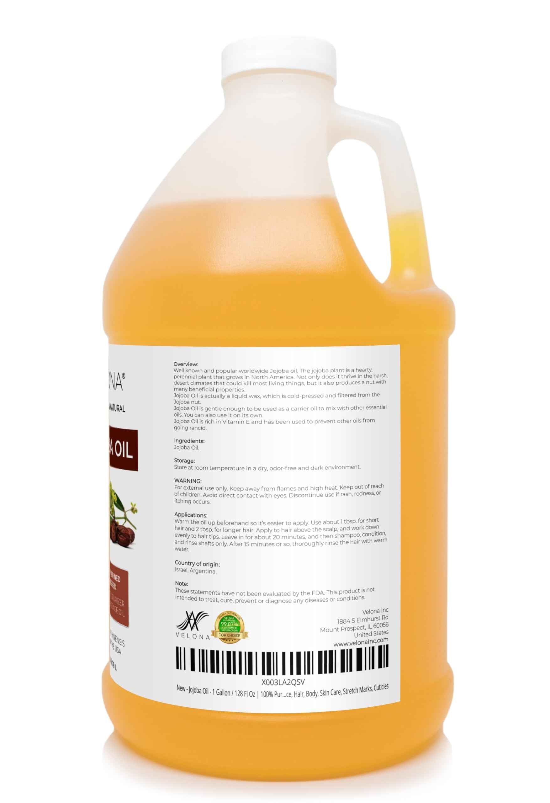Jojoba Oil - 1 Gallon / 128 Fl Oz | 100% Pure and Natural | Golden, Unrefined, Cold Pressed, Hexane Free | Moisturizing Face, Hair, Body, Skin Care, Stretch Marks, Cuticles