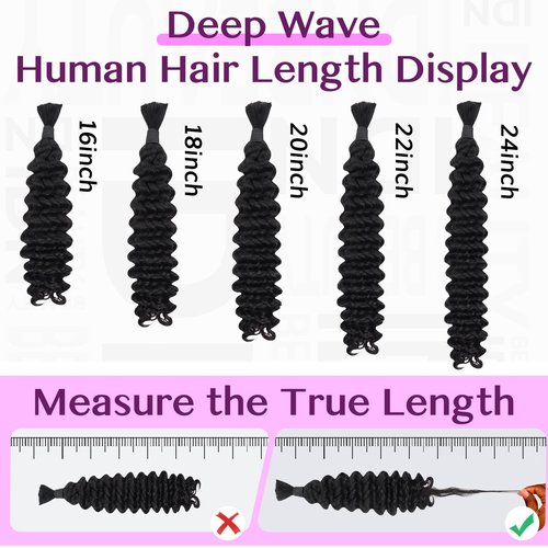IDN BEAUTY Pre Divided Human Braiding for Boho Braids Hair Extensions, 22 Inch 100g Natrual Black Deep Wave Human Hair for Braiding Bohemian No Weft 12A Virgin Brazilian Wet and Wavy