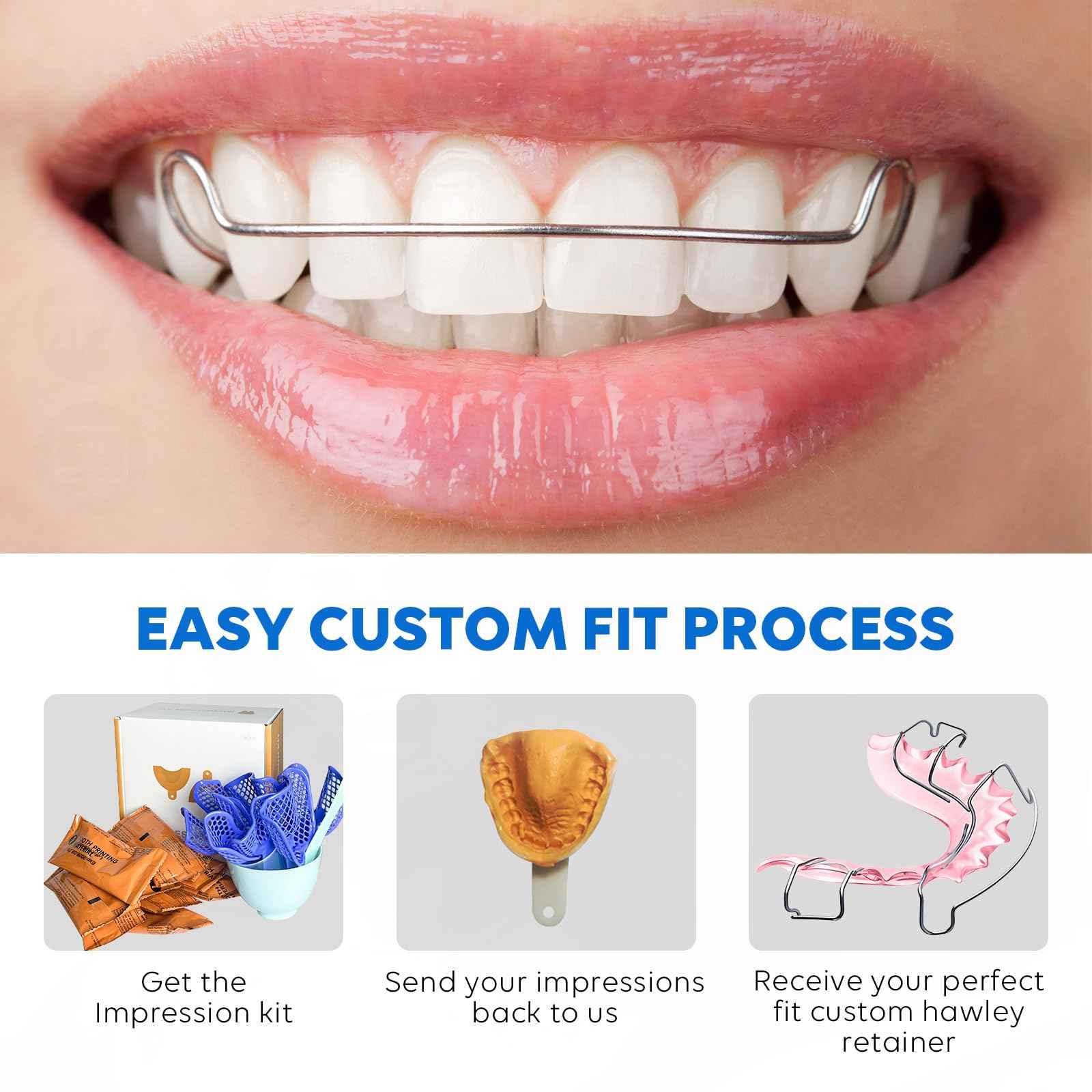 2 Custom Hawley Retainers for Teeth Retention – Comfortable & Durable Upper & Lower Retainers, Personalized Fit
