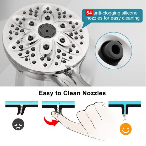 Handheld Showerheads with LED Display Temperature - JDO High Flow Showerhead with 6 Different Shower Modes - High Pressure even at Low Water Pressure - for Pet Bathing and Baby Care