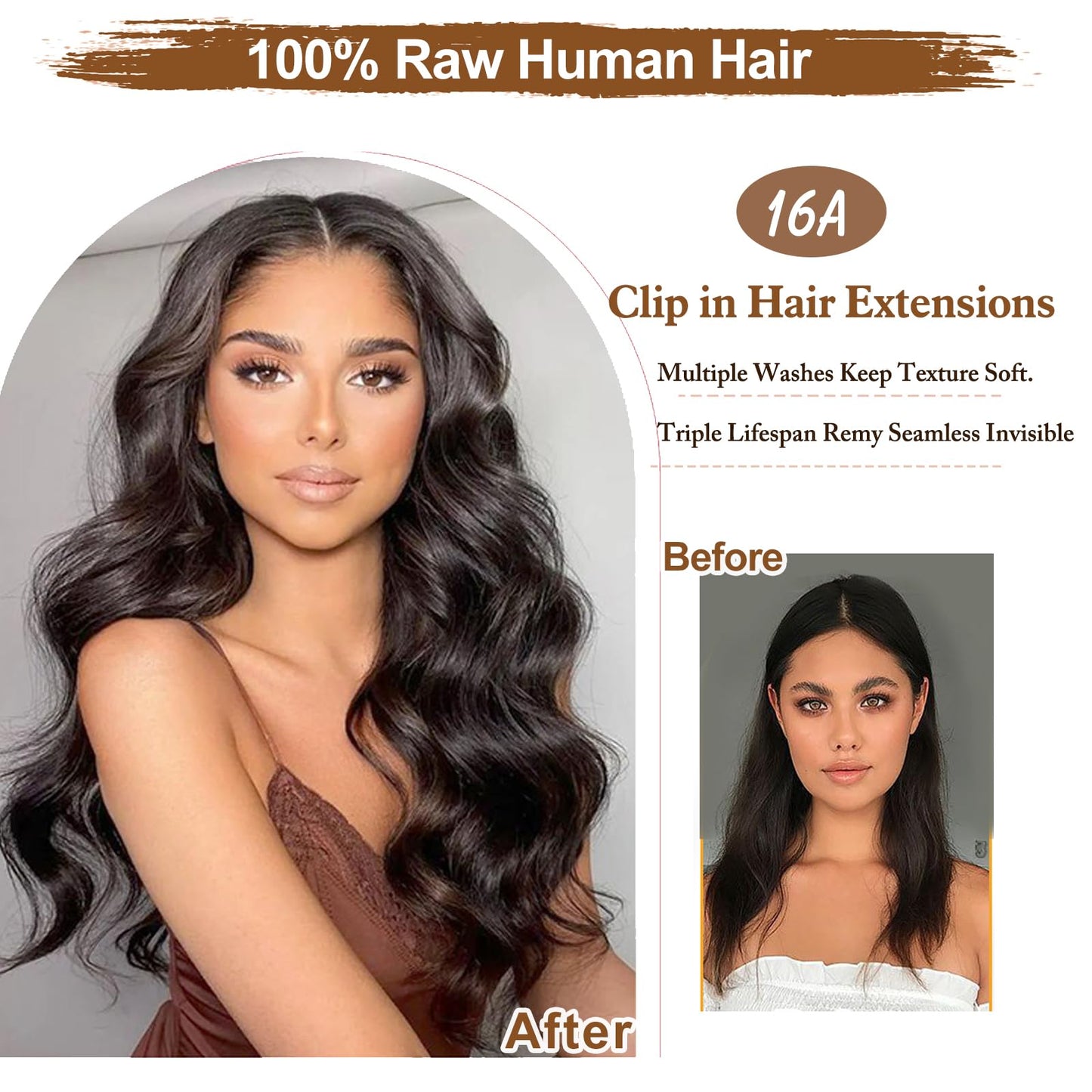 16A Premium Clip in Hair Extensions Real Human Hair, 24inch 120g 7pcs （Service life1.5~2 years）Remy Seamless Invisible Double Weft Human Hair, #1 Natural Black Multiple Washes Keep Texture Soft