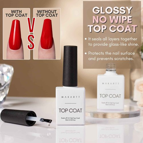 Makartt Rechargeable UV LED Light with Gel Top Coat Kit Bundle, Cordless Nail Lamp Aurora 36W Professional Nail Dryer, Soak Off UV LED Gel Nail Polish Top Coat