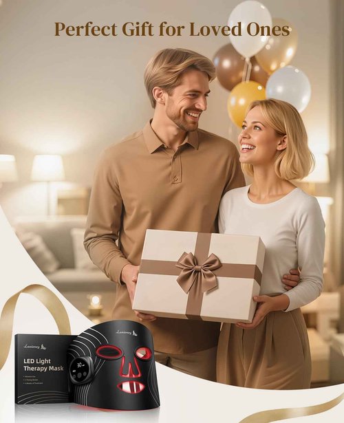 Lanieney Red Light Therapy Mask for Face, Wireless LED Face Mask, Rechargeable and Adjustable Timer Design with Digital Display for Home Skincare, Dark Black