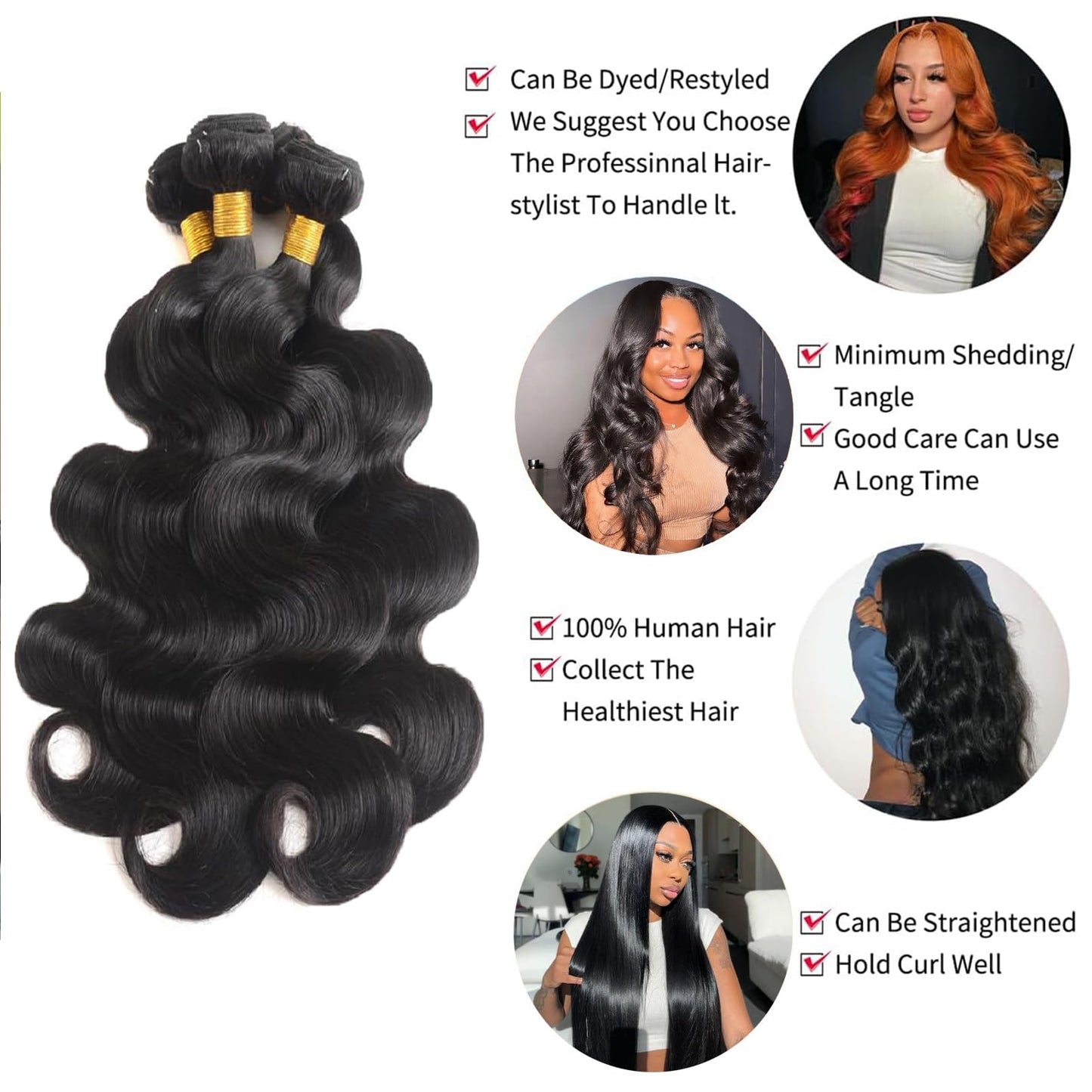 12A Body Wave Bundles Human Hair 14 16 18 20 Inch 100% Unprocessed Brazilian Virgin Remy Hair Weave 4 Bundles Quick Weave Hair Bundles Natural Black Color