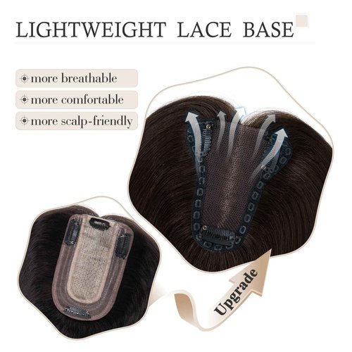 Elodia Real Human Hair Toppers for Women - No Bangs, Breathable Clip-in Remy Hair Topper - 10inch, 2# Dark Brown