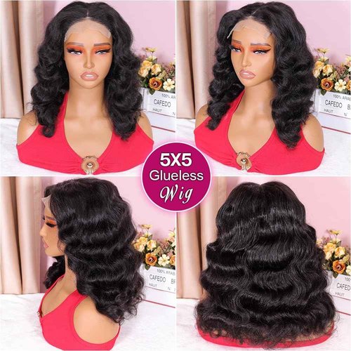 Ailwelia Glueless 5x5 Body Wave Bob Wig Human Hair 200% Density Wigs For Black Women Human Hair Hd Lace Closure Wigs Wear And Go Glueless Closure Bob Wig Human Hair 18inch