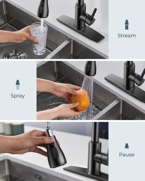 FORIOUS Kitchen Faucets with Pull Down Sprayer, Oil Rubber Brown, High Arc Single Handle Classic Stainless Steel Sink Faucet 1 or 3 Hole, Suitable for Farmhouse Camper Laundry Rv Bar