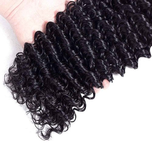 1B Natural Black Deep Wave Human Hair Bundles Unprocessed Brazilian Virgin 3 Bundles 26 28 30 Inch Black Deep Curly Bundle Human Hair Extensions 50 Gram Per Bundle