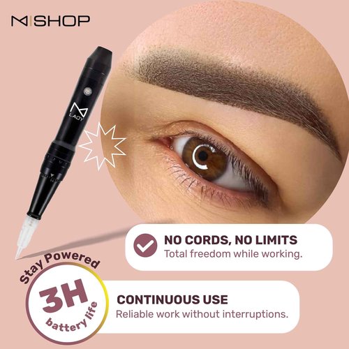 M Permanent Makeup Machine - Microblading Machine, Eyebrow Tattoo Machine - Microshading, Lip, Ombre Brows Machine - Wireless Machine Kit - Achieve Flawless Results (Machine, Pink)