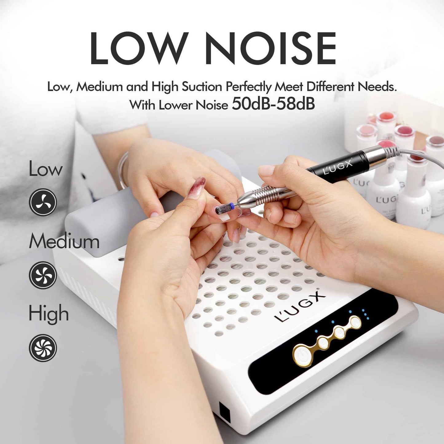 L'UGX Rechargeable Nail Dust Collector and Base Top Coat Set