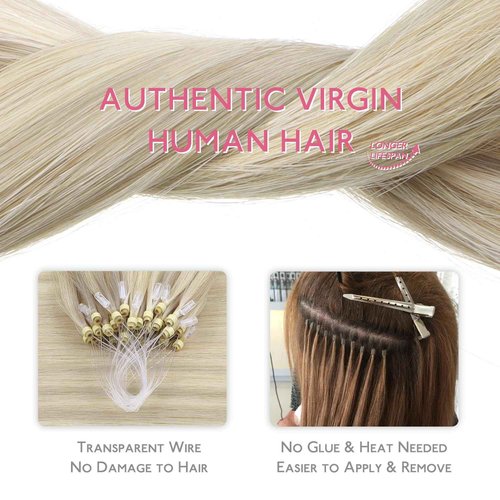 WENNALIFE Microlink Hair Extensions Human Hair, 50g 50s 22 Inch Ash Blonde Highlighted Platinum Blonde Remy Micro Bead Hair Extensions Real Human Hair Micro Loop Micro Ring Hair Straight Microlinks