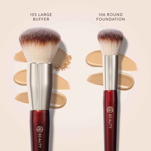 BK BEAUTY - LARGE BUFFER & ROUND FOUNDATION (2PC) - Professional Makeup Brush Set for Liquid or Cream Foundations, Powder & Blush | Premium Face Brushes for Flawless Application
