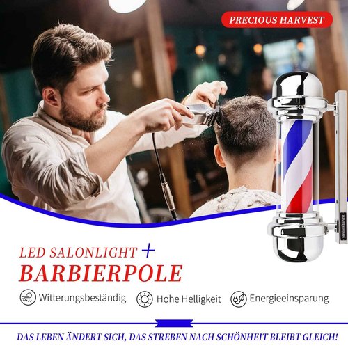 precious harvest Barber Pole,LED Light Source,Wall Mount,Red,Blue and White Barbershop Rotating Light Fixture,Classic Signs for Hair Salon,22.8 Inch