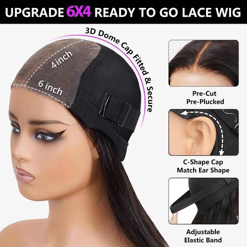 ZHENGON Glueless Wigs Human Hair Pre Plucked Pre Cut 6x4 Straight Lace Front Wigs Human Hair 28 Inch Hd Lace Front Closure Wigs for Women 180% Density Wear and Go Glueless Wig Ready to Wear Natural