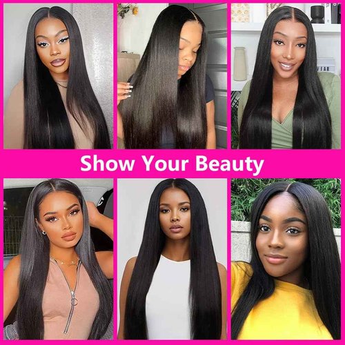 Aolvoblees V Part Wigs Human Hair Straight Minimal/No Leave Out Upgrade U Part Wig for Black Women 200% Density No Lace No Glue No Sew Clip in Half Wig Natural Black 26 Inch