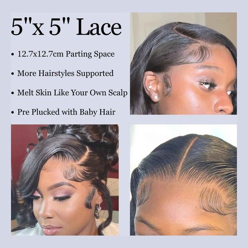 MOMOSHERO 5x5 HD Lace Closure, 18 Inch Body Wave Human Hair, Pre Plucked Sew In, 100% Unprocessed Brazilian Virgin Wavy Hair, Natural Black