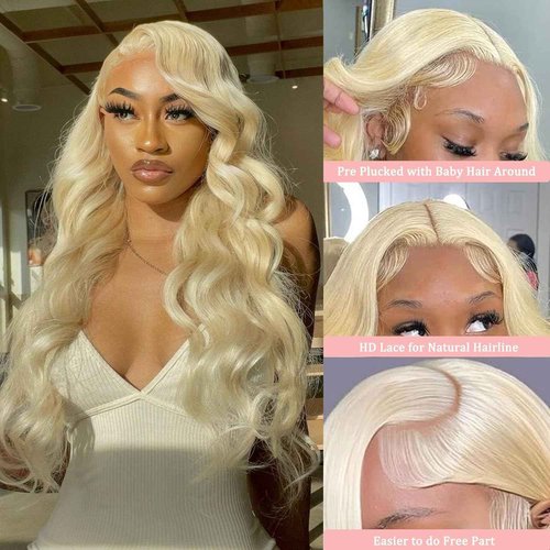 MMFZPHEIR 613 Lace Front Wig Human Hair 180 Density 13x4 Body Wave HD Transparent Lace Front Wigs Blonde Wig Glueless Wigs Pre Plucked Pre Cut With Natural Hairline 28 Inch