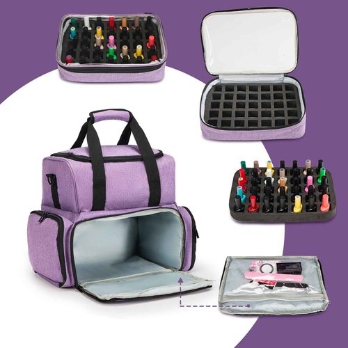 SANDARK Nail Case Holds 70 Bottles (15ml/0.5fl.oz) & Accessories, Purple