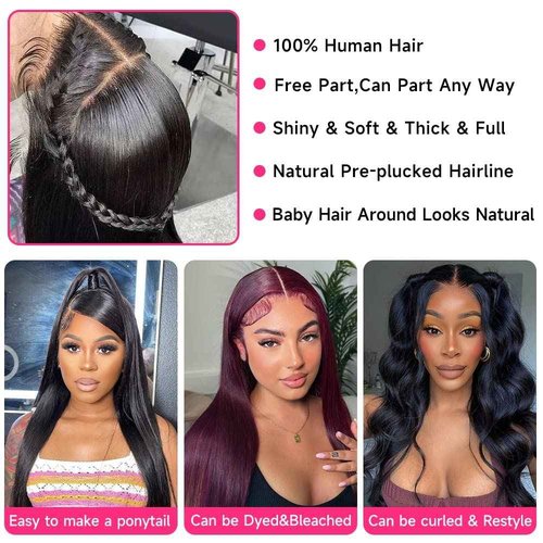 XUBULO 30 Inch Lace Front Wigs Human Hair Pre Plucked with Baby Hair 200 Density Real Human Hair Wig Straight 13x4 HD Lace Frontal wigs