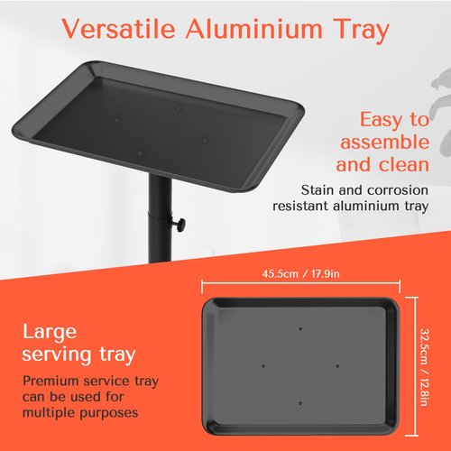 TASALON Black Salon Tray on Wheels, 2pcs Adjustable Instrument Tattoo Tray Cart with Wheels, Aluminum Salon Rolling Tray for Hairstylist, Sap, Medical